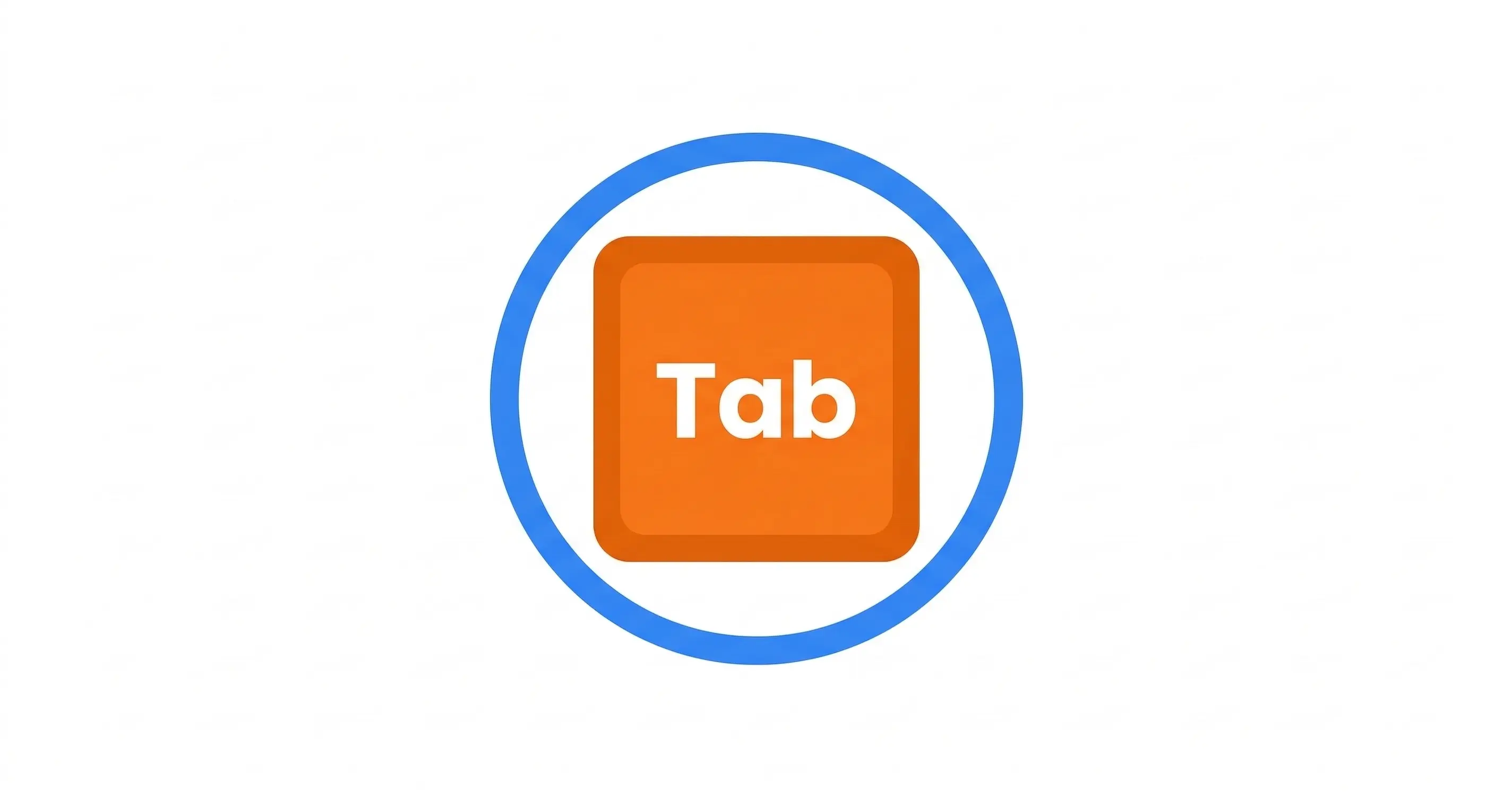 Tastaturnavigation: Tastatur mit hervorgehobenen Tab- und Pfeiltasten, Website mit blauen Fokus-Ringen auf interaktiven Elementen