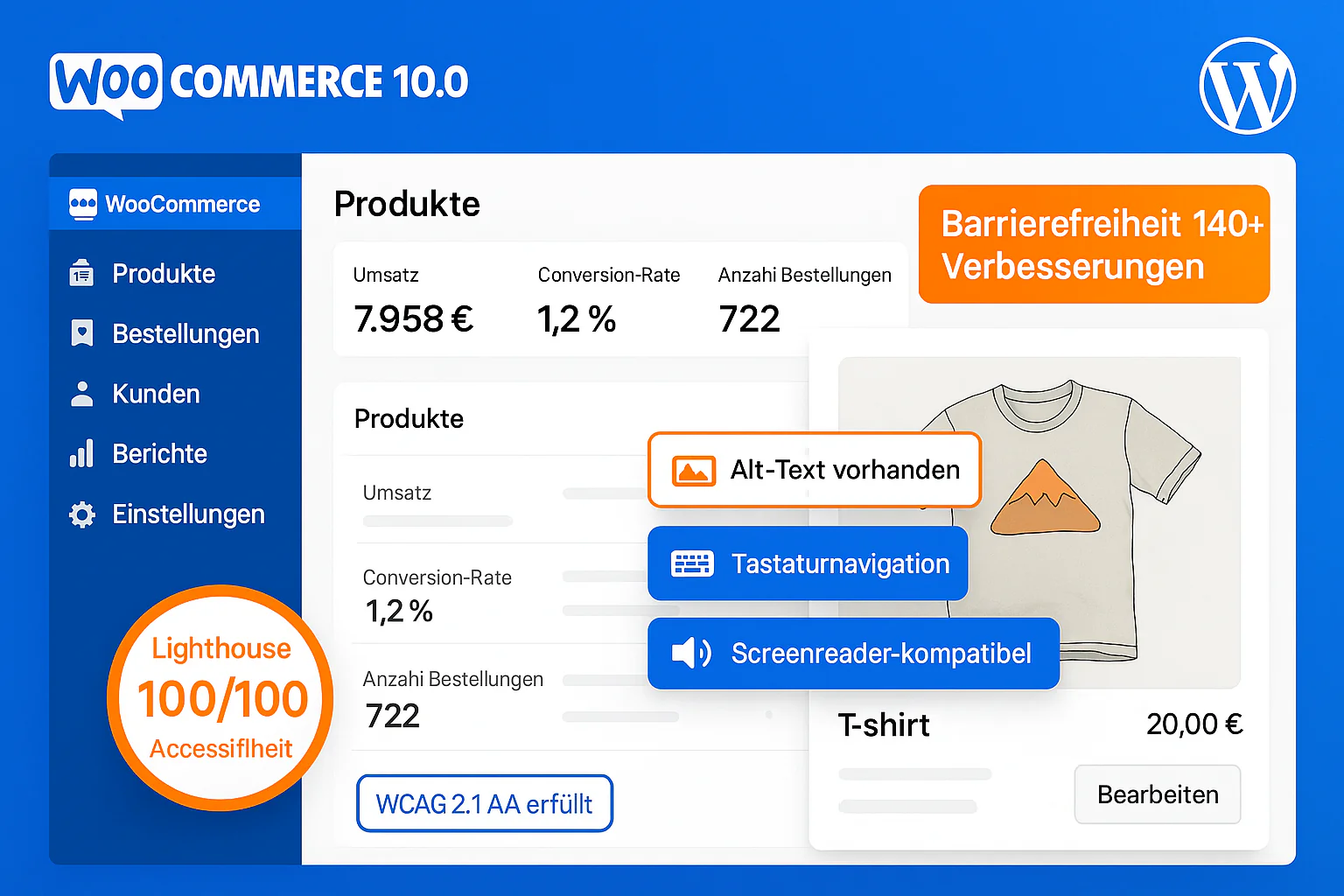 WooCommerce Barrierefreiheit Dashboard mit WCAG 2.2 Compliance Features, Accessibility Plugins und barrierefreien Themes für WordPress Online Shops